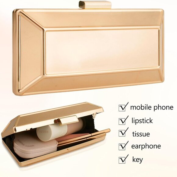 Women Metal Evening Handbag Acrylic Clutch Purse for Parties Weddings Proms - Picture 5 of 6